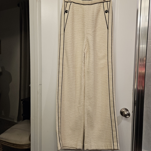 Maje Pants - Maje pants  with braids Tweed effect High Waist Wide Leg Tweed Trousers